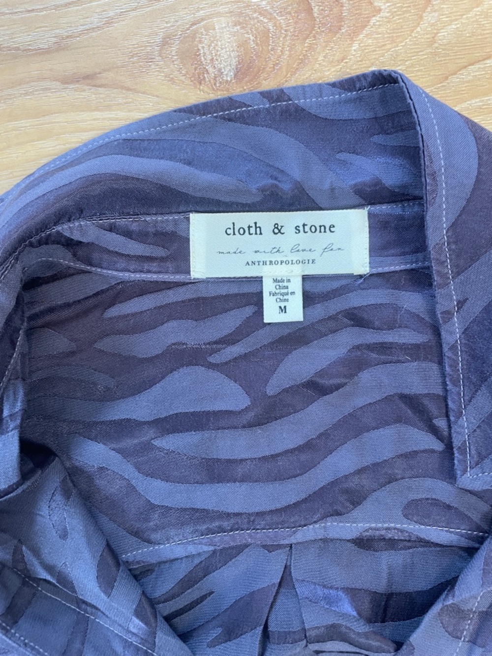 Rare Cloth & Stone For Anthropologie Dark Purple Zebra-Print Button‎ Down Shirt - Picture 6 of 9